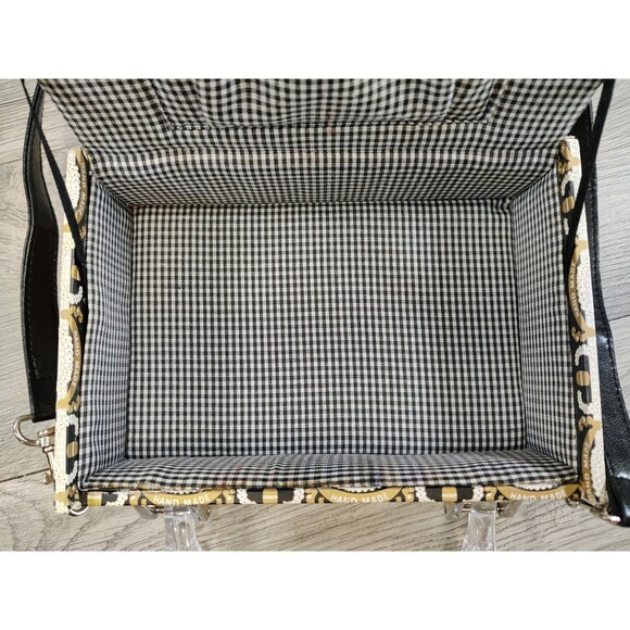 Cigar Box Purse Adorable Kitten's Design Silver Trim Sequins Checker Interior - Picture 13 of 16